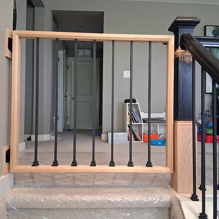 Staircase framing with newel posts and railing in progress