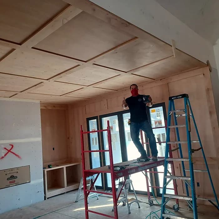 Coffered wood ceiling with custom trim