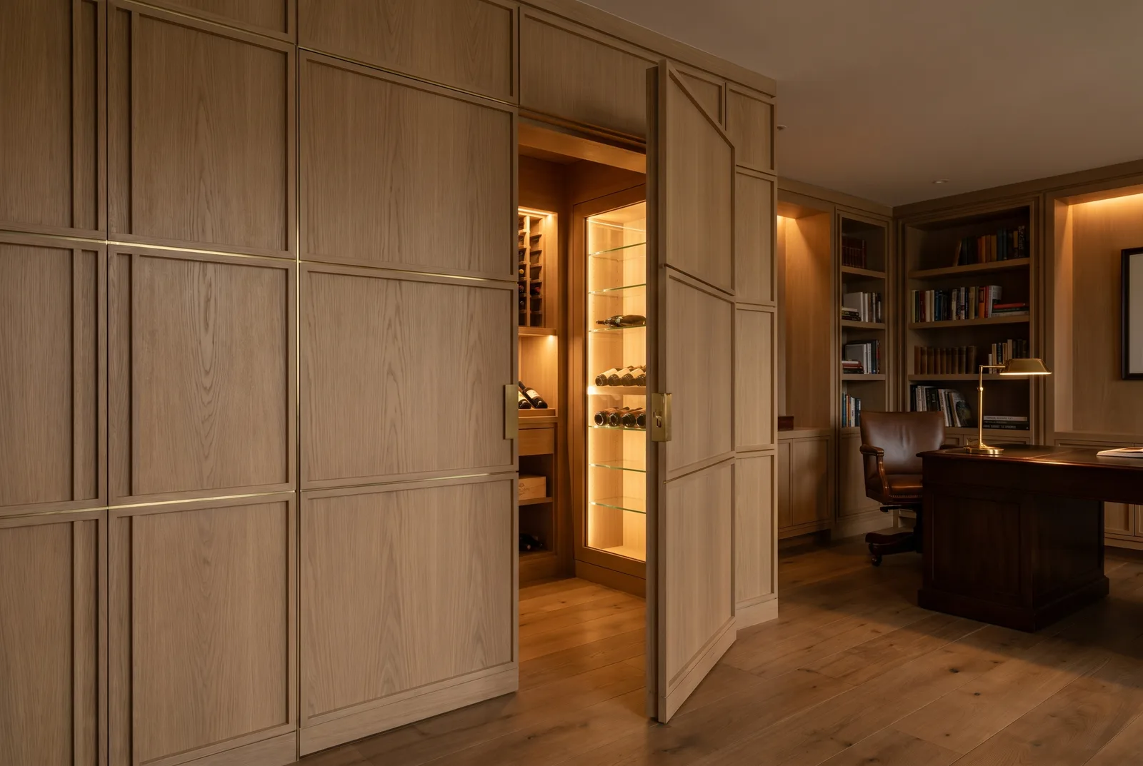 Concealed door in an oak feature wall